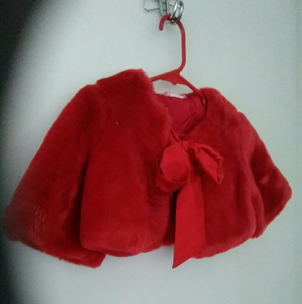 Girls Red Velvet Jacket w/ Satin Ribbon Tie